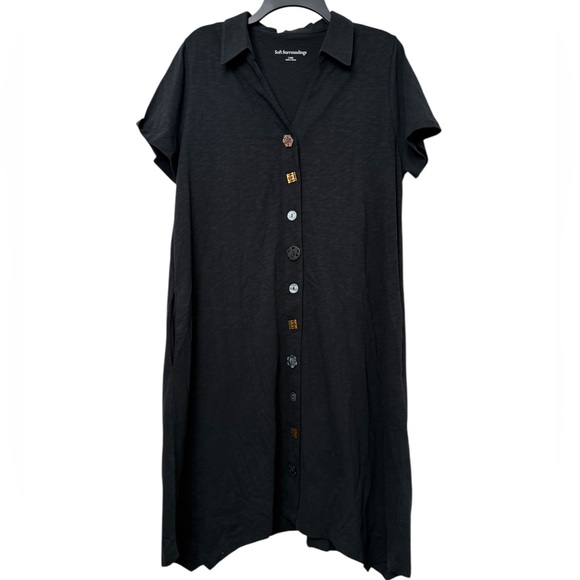 Soft Surroundings Danielle Black Button-Front Shirt Dress - Picture 2 of 5